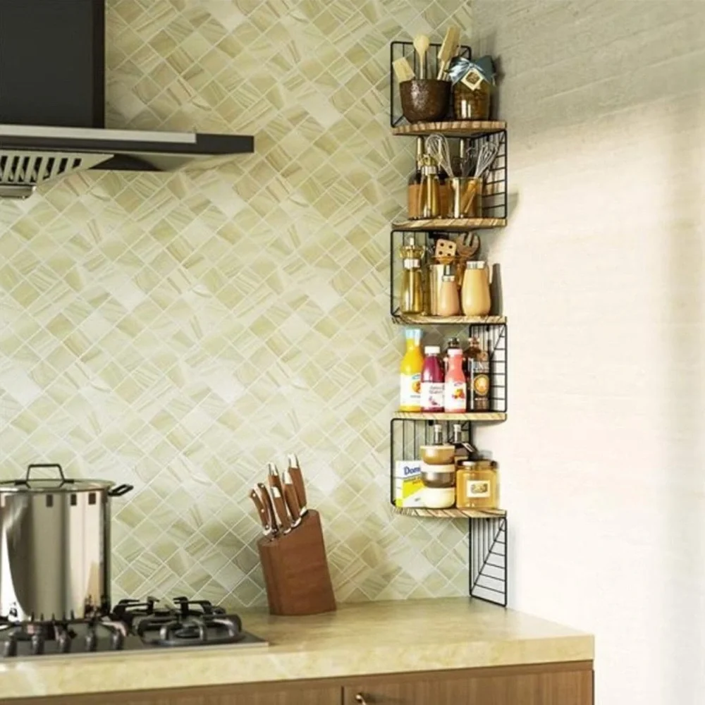 Corner Shelf Wall Mount of 5 Tier Rustic Wood Floating Shelves Wall Shelves